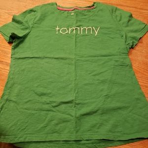 Tommy Hilfiger Crew-Neck Embroidered Tee Emerald Green Medium Ladies.